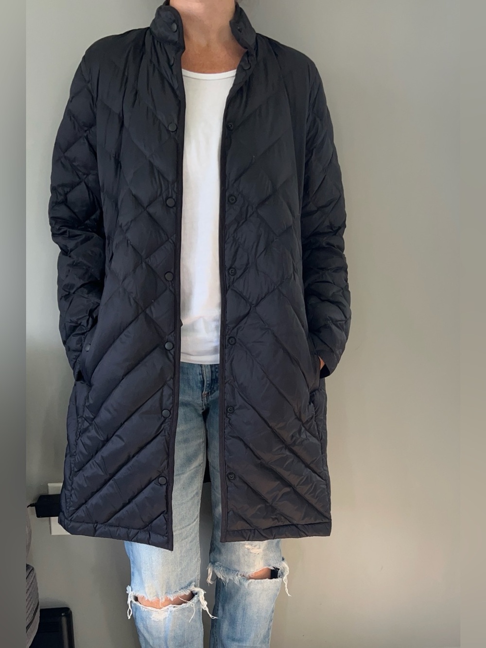 J. Jill Black Long Quilted Puffer Coat